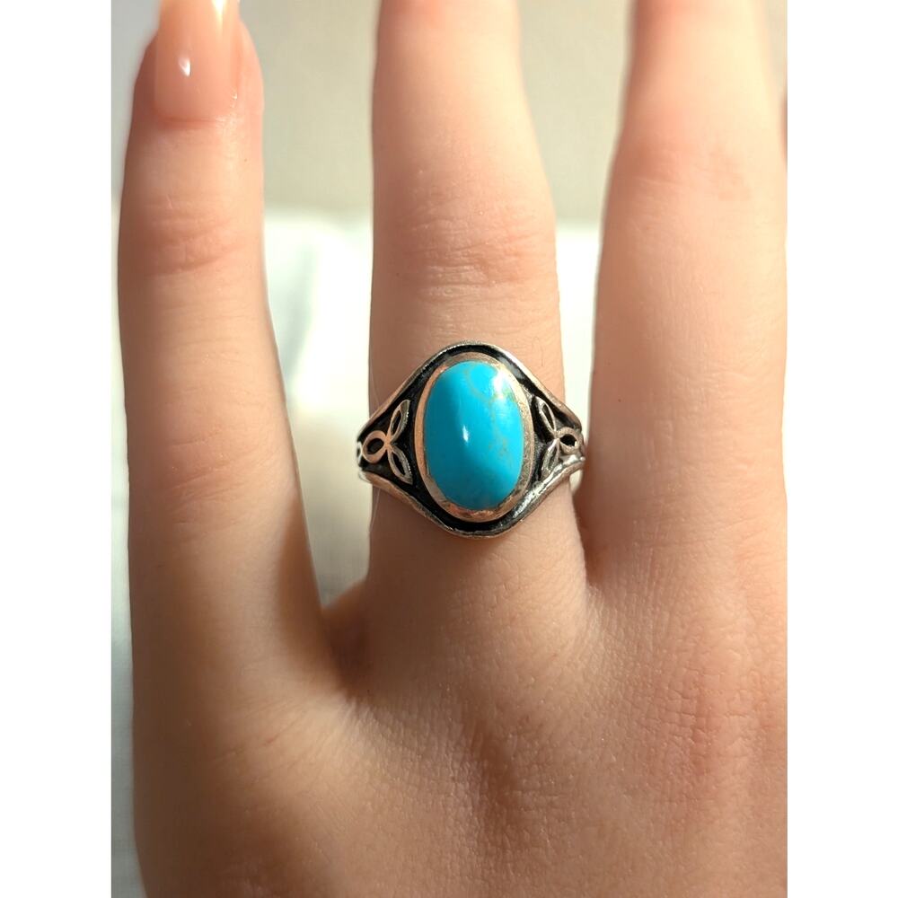 VTG Filigree Celtic Genuine Turquoise 925 Sterling Silver Size 6.75